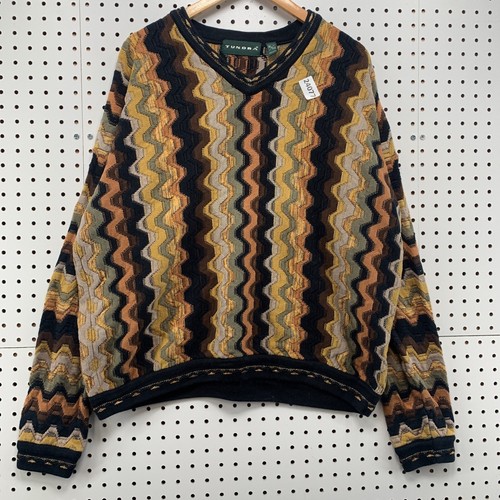 VTG Tundra 3D Knit Sweater V Neck Brown Black Coogi Mens XL Pullover 26x25.5 - Picture 8 of 16