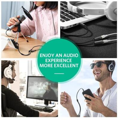 _^>3.5mm Headset Adapter Y-Splitter Jack Cable Separate Audio Headphone Mic T4G8