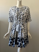 Thakoon for Target Blue Tie Dye Printed Belted Cotton Button Up Shirt Dress M