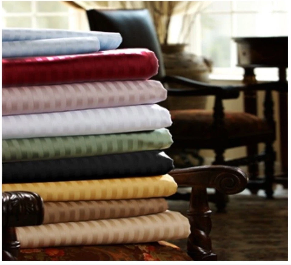 600TC Egyptian Cotton Sheet Set 15-18" Deep Pocket Stripe (Choose Size & Color) - Image 2 of 4