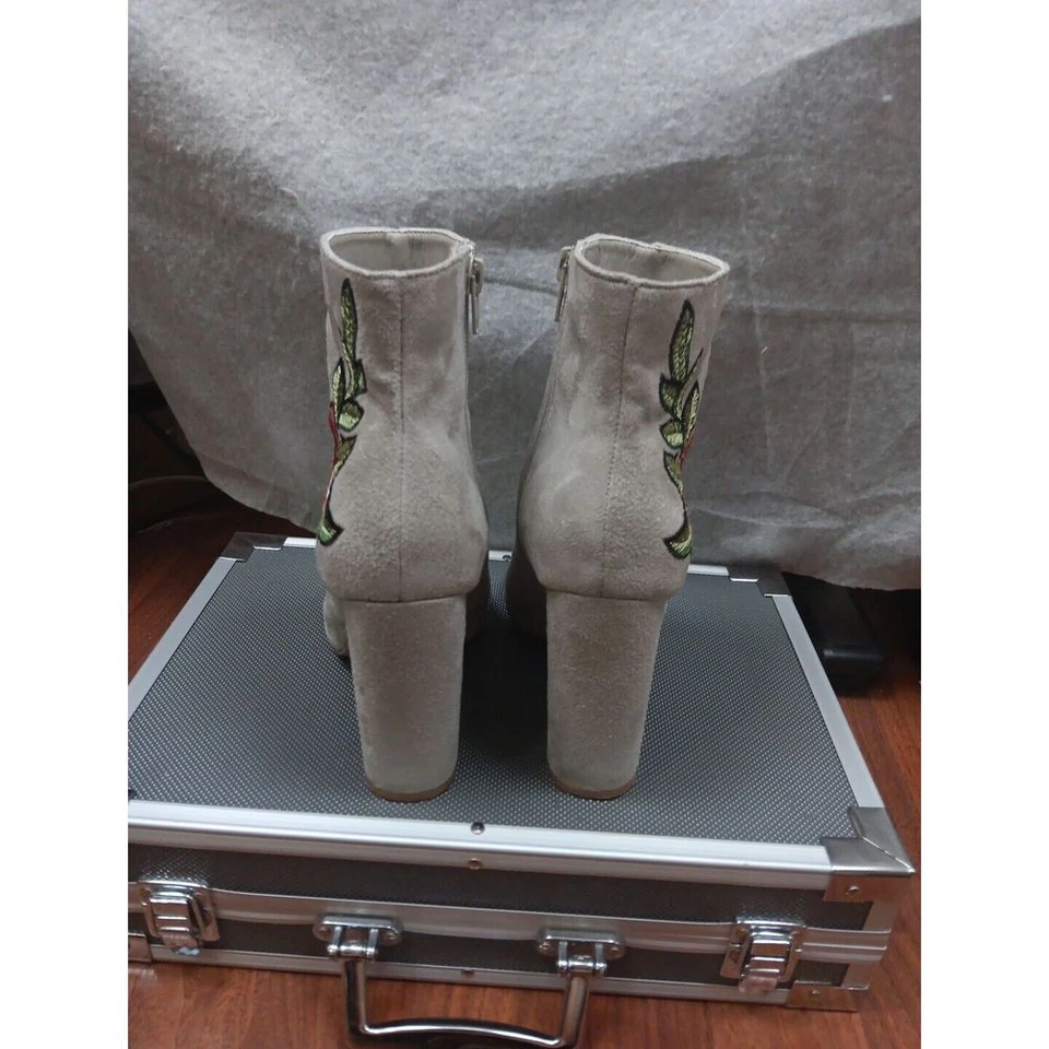 Wild Diva Mujer Talla 6 Gris Floral Bordado Botines Gamuza Cremallera Punta Abierta Foto 4 de 4