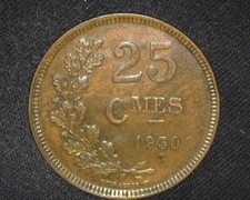 LUXEMBOURG 1930 25 CENTIMES KM42 EXTREMELY FINE ~F84