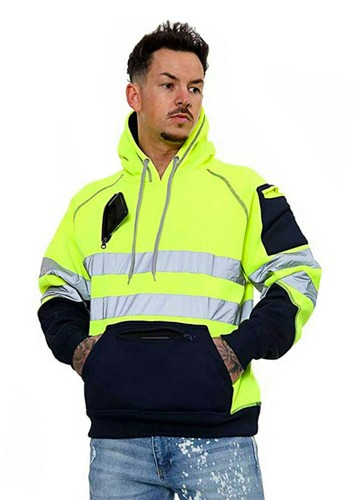 Hombres HiViz Alta Visibilidad Chaqueta Sudadera con Capucha Trabajo 3 Cremallera Sudadera con Capucha Top Polar - Imagen 3 de 21