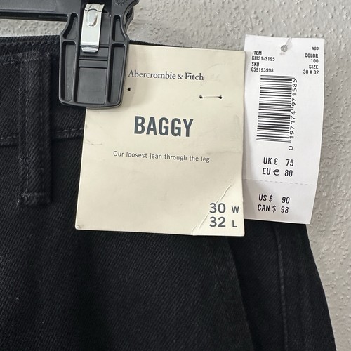 Abercrombie & Fitch Baggy Jeans Men’s 30x32 Black Loose Leg Carpenter Denim NWT - Picture 7 of 7