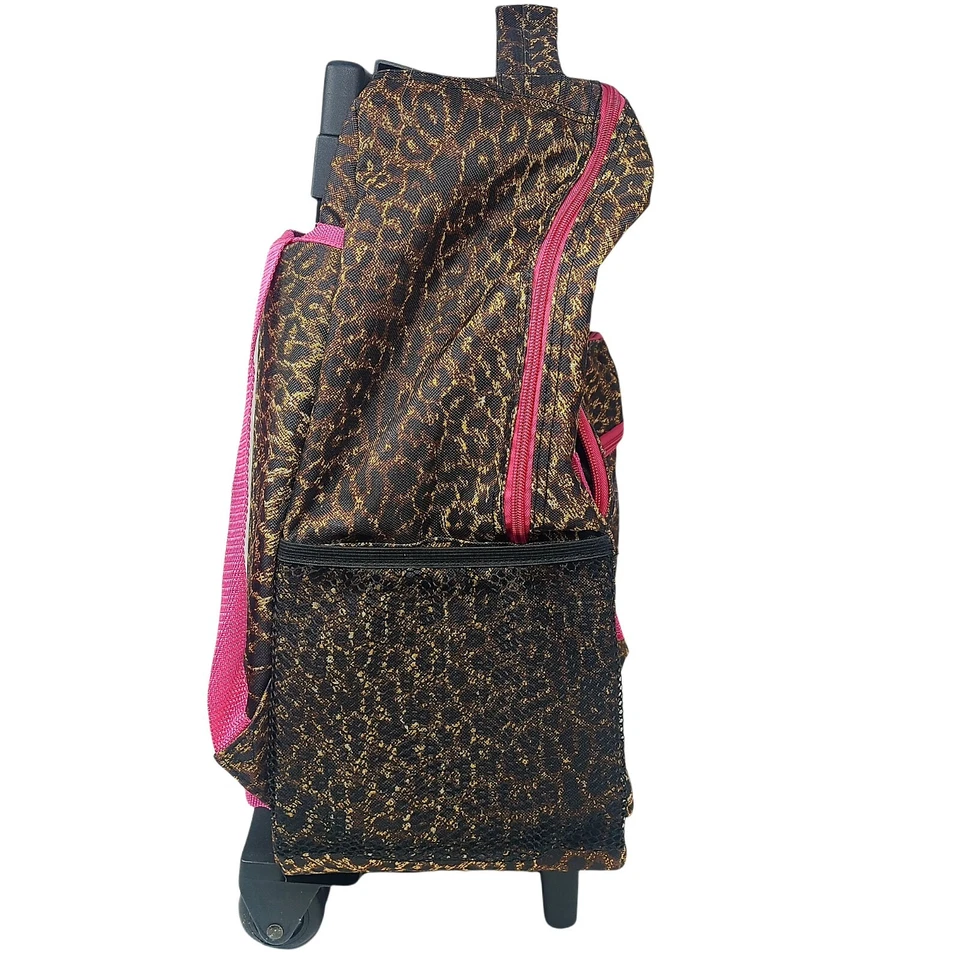 Rolling Backpack Rockland Double Handle  Pink Leopard 17-Inch - Image 4 of 4