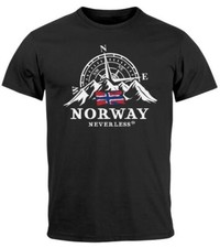 Herren T-Shirt Norwegen Flagge Skandinavien Nordisch Kompass Outdoor Fashion