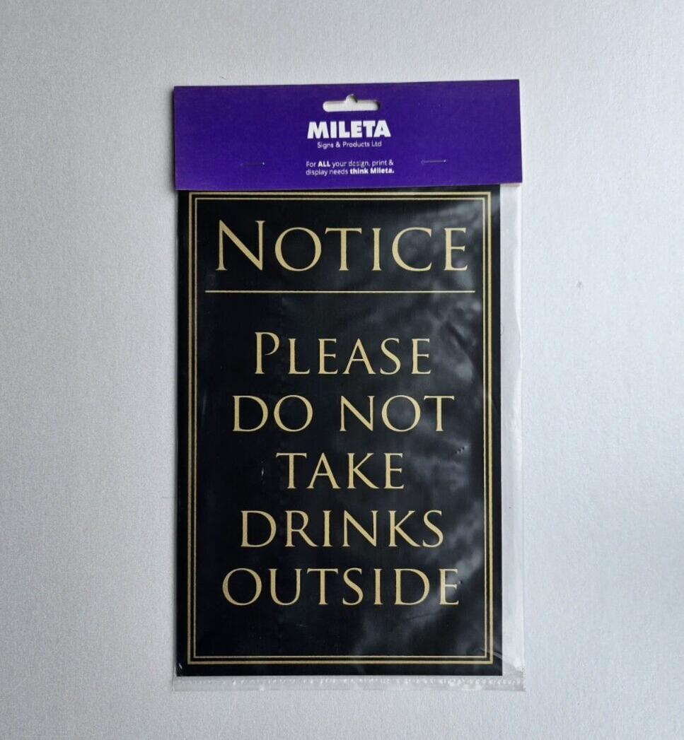 Pub Sign Notice No Drinks Outside Home Bar 26 x 17 cm