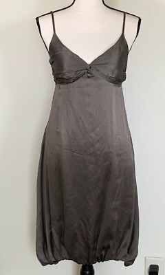 Wyeth by Todd Magill Brown Strap Dress 100% Silk Side Zip Elastic Hem Lined XS.