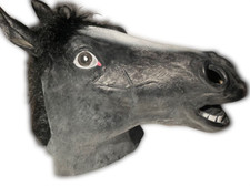 Adult BLACK HORSE HEAD MASK Gray Full Animal Rubber Latex Halloween Costume Prop