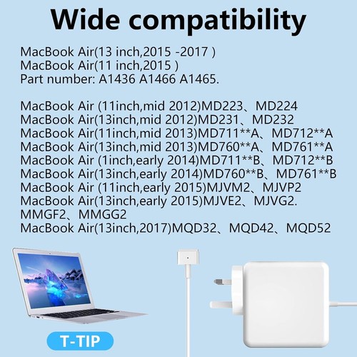 Mac Book Air Charger 45W T-Tip Power Adapter For MacBook Air Charger A1435 A1436 - Afbeelding 4 van 7