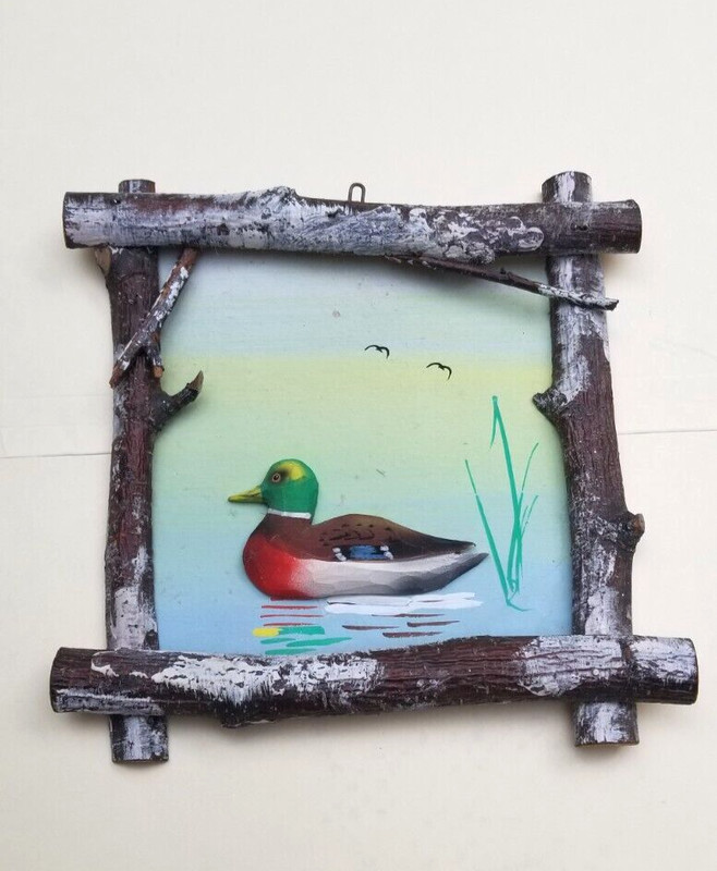 Vintage, original artwork, duck scene wqll hanging, wood, 6x6" nice
