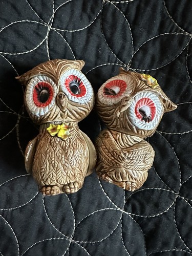 Anthropomorphe große Augen Eulen Salz Pfeffer Set Love Birds MCM Retro Kitsch Vintage - Bild 10 von 16