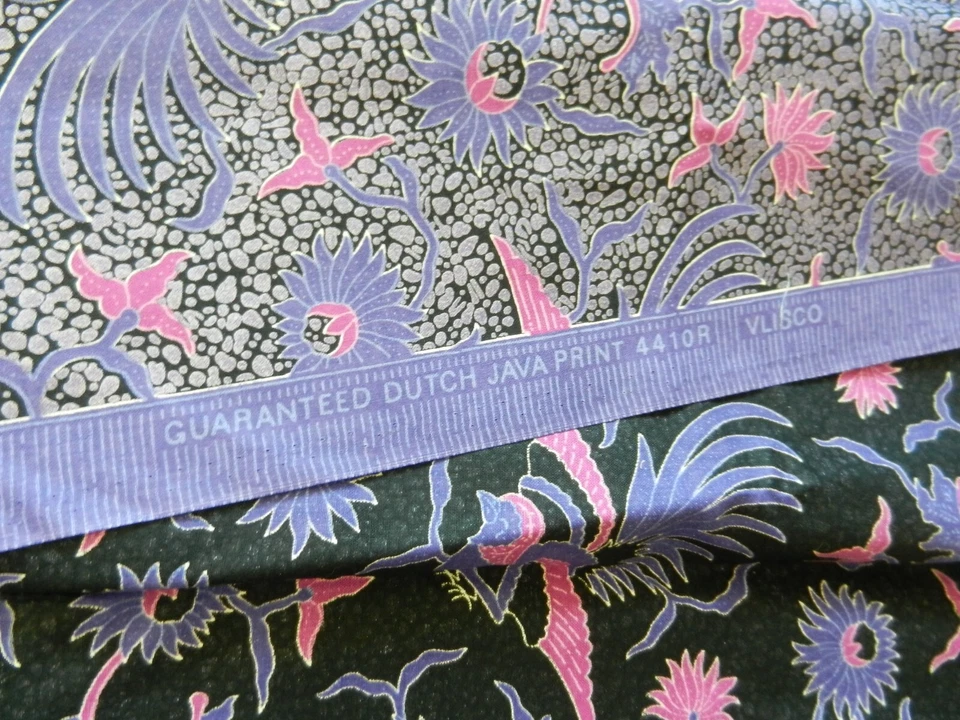 Dutch VLISCO 4410R shiny silver purple birds and flowers fabric 46”w x 1yd 16” - Image 4 of 4