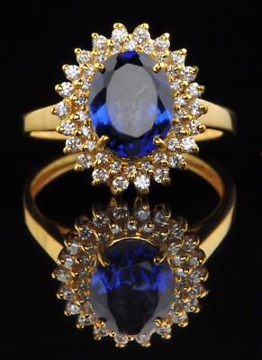 2.56 Ct Real Oval Cut Sapphire & Diamond Wedding Engagement Ring 14k Yellow Gold
