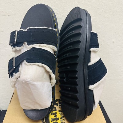 Doc Martens Myles Fur Lined Buckle Slide Sandals Dark BLACK  display picture 1