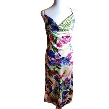 Guess Akilina Midi Dress Tropical Floral Cowl Neck W3GK85 WD8G2 Multicolor M