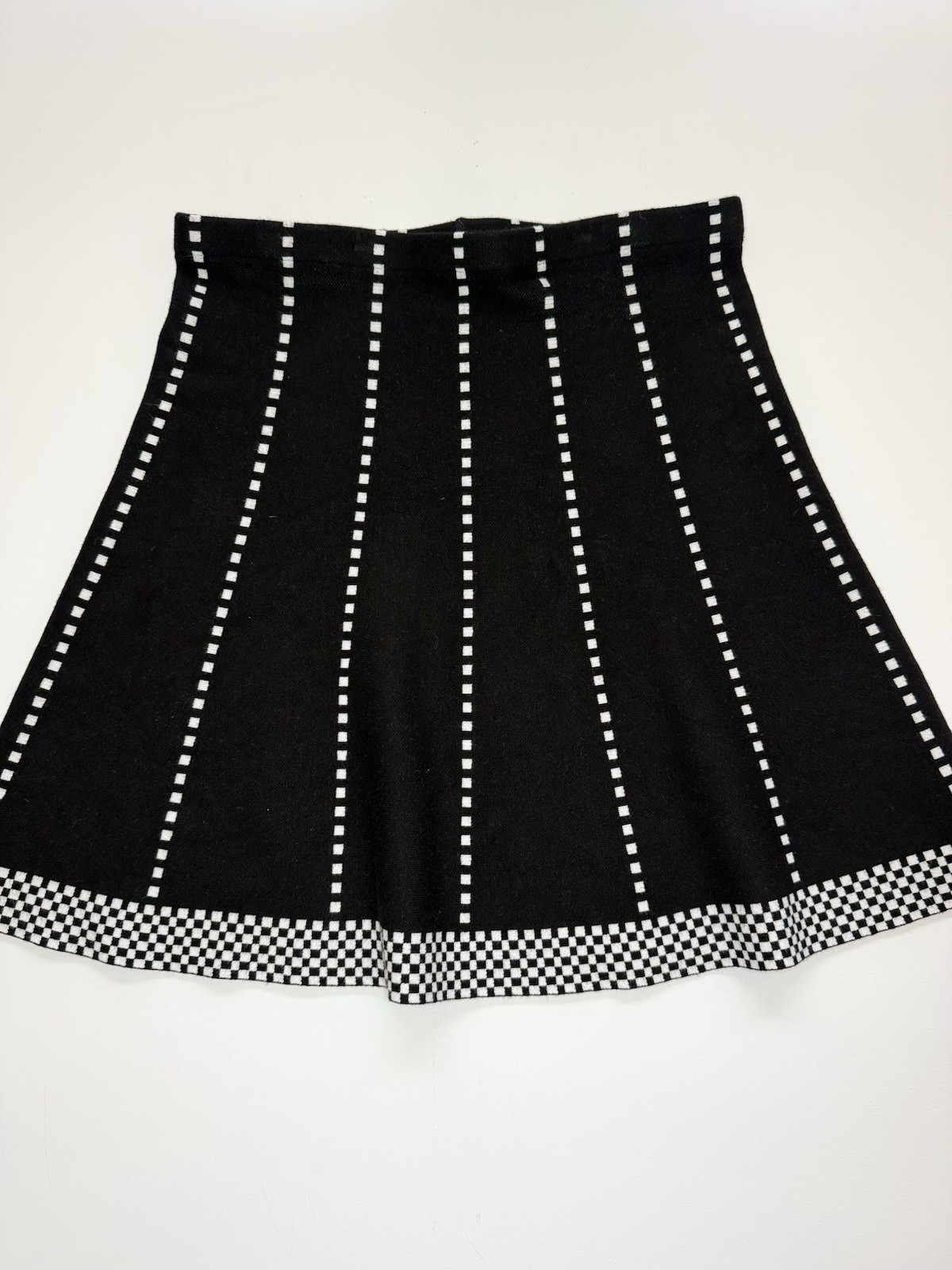 Elleffan Women's Black White Check A-Line Pleated Short Skirt Size XL