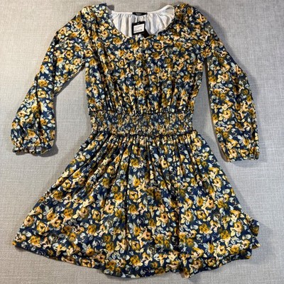 Reborn New York Mini Dress Floral Smocked Waist Small Blue New With Tags