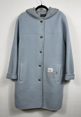 Giesswein Austrian Wool Hooded Coat Blue 42 Boiled Wool Alpine