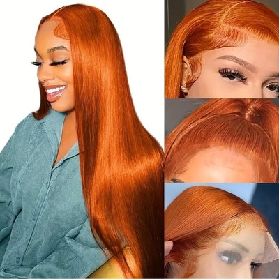 Ginger Wig Human Hair 13x4 Straight Lace Front Wigs 28 Inch Fiumer Orange 28inch