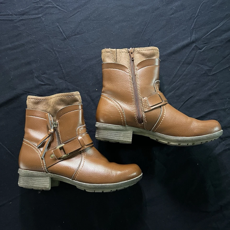 Clarks Botas Mujer 8 Tobillo Cuero Marrón Acertijo Avant Tacón Bloque Cremallera Boho Foto 3 de 4