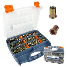 860Pcs Rivet Nut Kit - SAE UNC Assortment, Carbon Steel Flat Head, Zinc Plated, 