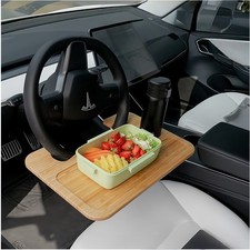 Universal Bamboo Steering Wheel Tray, Double Sided Car Desk for Laptop Eating
