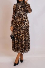 Tiered Long Sleeve Leopard Maxi Dress