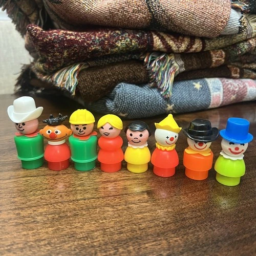 LOT OF 8 VTG 70s 80s Fisher Price Little People Figures Clowns Cowboy Worker