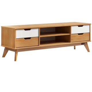 B Ware TV Lowboard Fernsehtisch Fernsehschrank Massivholz 140x42x40cm Natur Weiß