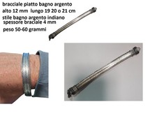 BRACCIALE piatto bagno argento indiano 24 CM CODA DI TOPO INDIAN SILVER snake  