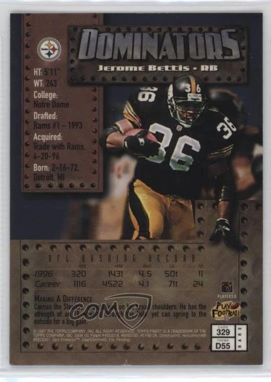 1997 Topps Finest Jerome Bettis #329 HOF - Image 2 of 2