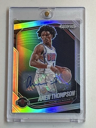 2024-25 Panini Prizm Black Amen Thompson Silver Prizm Auto #76 Houston Rockets