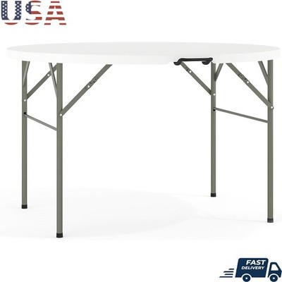 4ft Round Folding Plastic Table Portable Seating Easy Storage 440lbs Capacity US