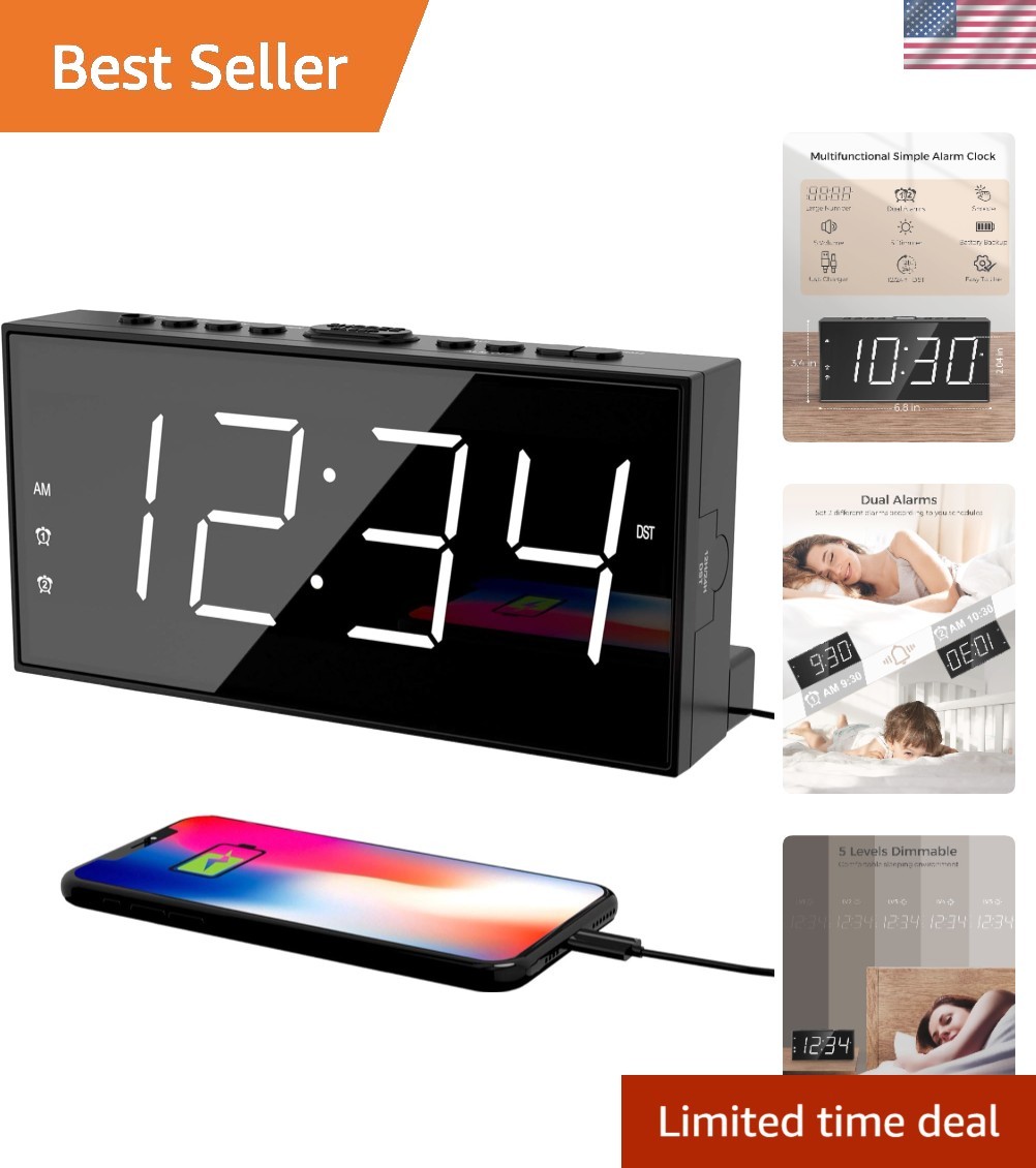 Digital Alarm Clocks for Bedrooms, Dual Alarms, 7 . 5 Inch Large Display | Big featured image