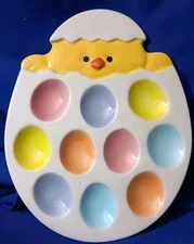 Deviled Egg Ceramic Tray,Dish,Holder Little Chick Multi Colored VGd Condition