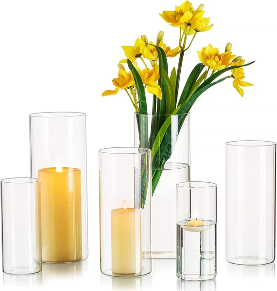 Vasen Set Glasvase Zylinder: 6Er Glasvasen FüR Tischdeko Hochzeit, Groß-image