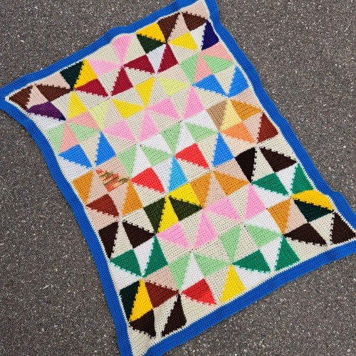 Geometric Triangle Vintage Knit Crochet Afghan Throw Granny Blanket 43x32" Small - 第 1/7 張圖片