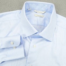 SuitSupply Shirt 17.5 44 Slim Fit Light Blue Pique Traveller Dress Button Up