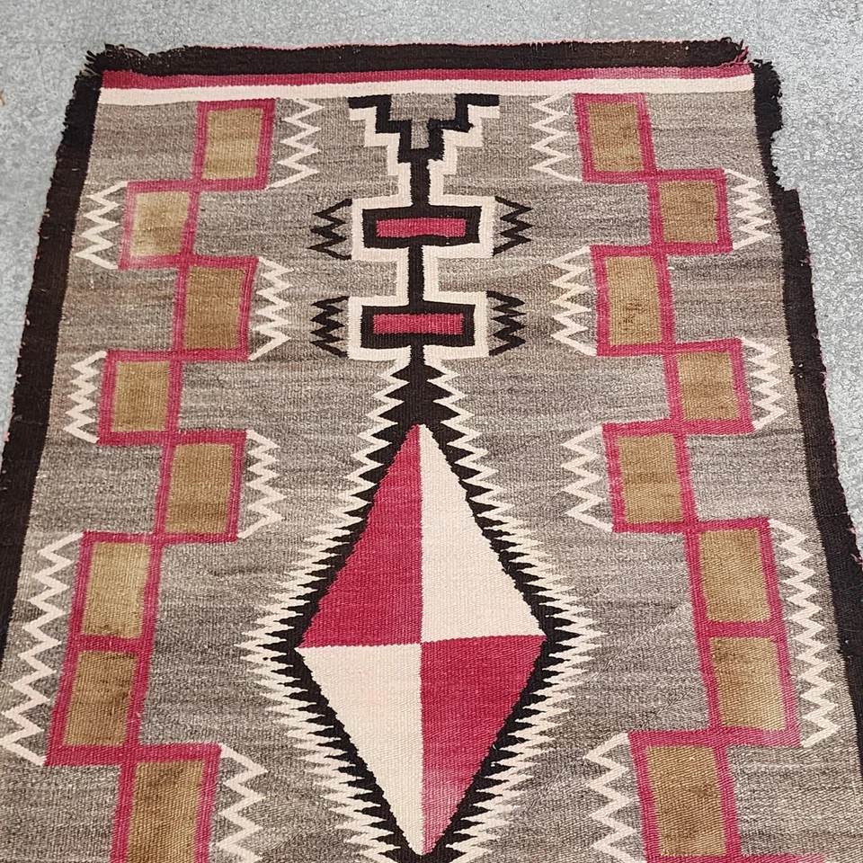 Alfombra de lana tejida a mano Southwestern Navajo patrón de diamantes geométricos decoración de pared DEFECTUOSA Foto 2 de 4