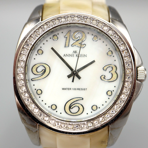 Anne Klein Women Watch Jewel Bezel MOP Dial Pearl Resin Bracelet w New Battery - Picture 3 of 12