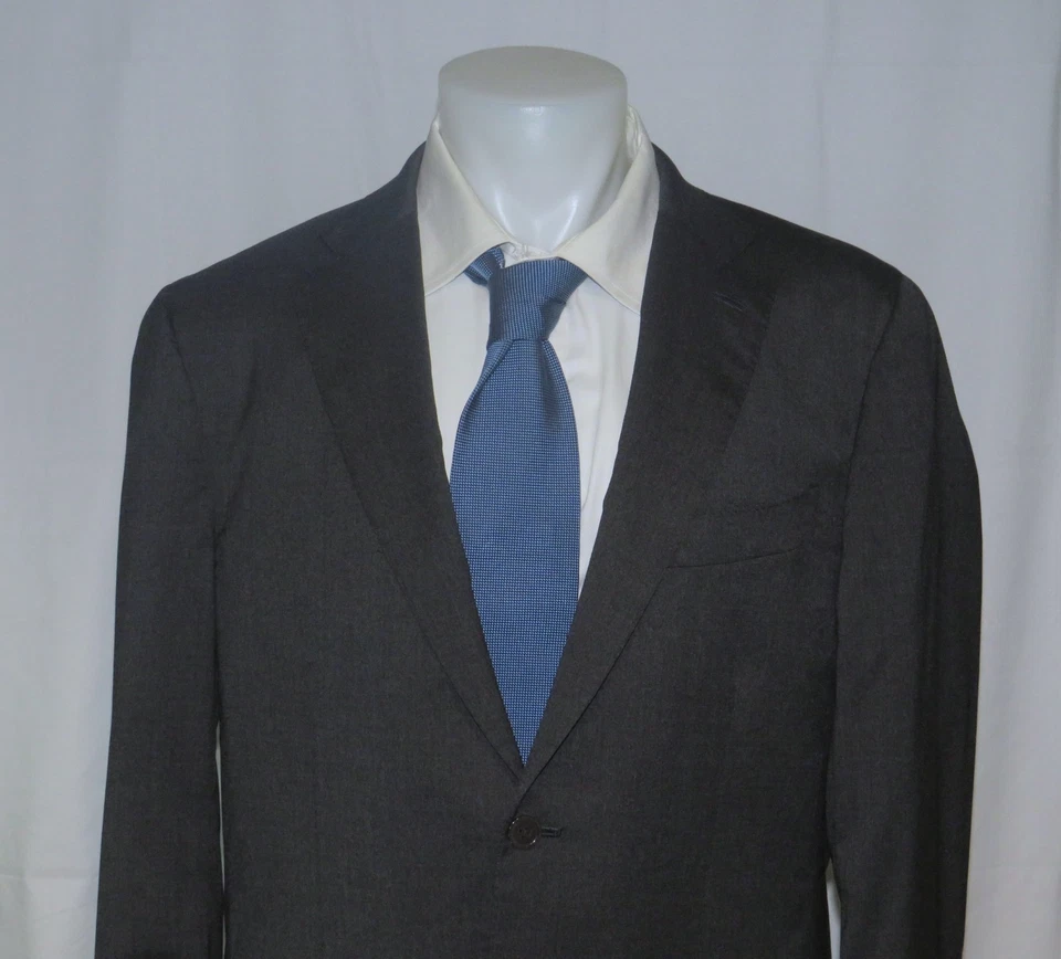 Isaia Sanita Current Silk Blend Solid Charcoal Two Button Suit Jacket 46L - Image 2 of 4
