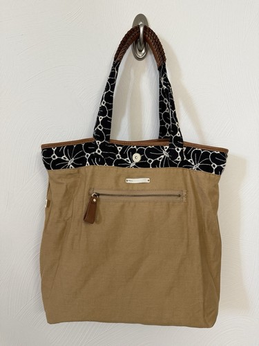 Pilcro Anthropologie Fabric Tote Shoulder Bag Black Floral Embroidery Travel EUC - Picture 3 of 10