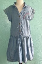 Cat  Jack Chambray Denim Dress Kid Girls 10-12 Tunic Zara   Rainbow Embroidery