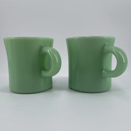 Williams Sonoma Jadeite Glass Green Coffee Cup Mug C Handle Retro Jadite Vtg  x2