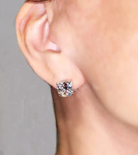 4.0 Ct Cushion Cut Lab Created Hoops Omega Back Earrings 14k White Gold Plated - Picture 3 of 10