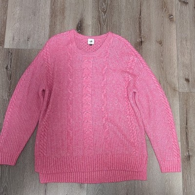 Vibrant pink Cabi Elsa Pullover cable-knit sweater. Style 4245. Size L