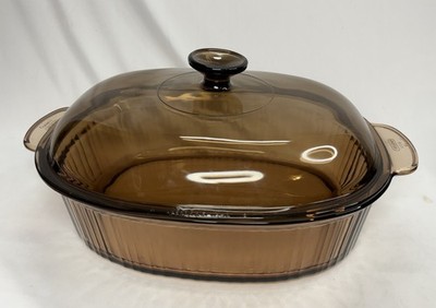 Corning Ware Visions Amber Oval Ribbed 4 Liter Glass Casserole Roaster & Lid