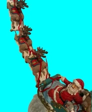 Jaimy Christmas Santa Sleigh 8 Flying Reindeer Figurine Sculpture  16” READ