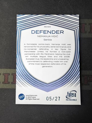 2024 Futera Incredible Soccer Nemanja Vidic /27 - Picture 2 of 2